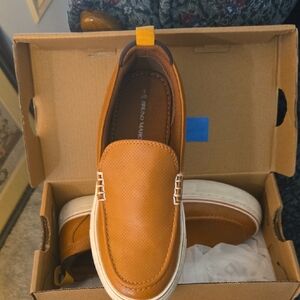 Tan Leather Slip-On Loafers with Polished Finish